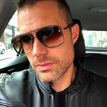 Men's Double Beam Trimmed Metal Box Sunglasses