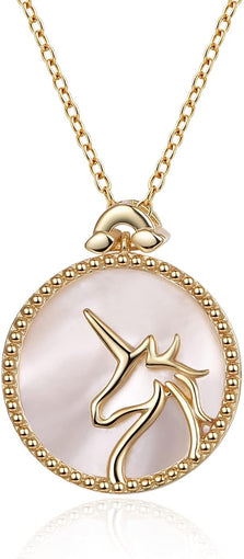 925 Sterling Silver Necklace for Women White Fritillaria 14K Gold Plated Unicorn Necklace