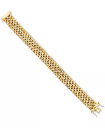 Polished Wide Woven Mesh Link Chain Bracelet in 18K Gold