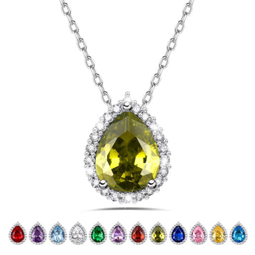 Birthstone Necklace August Peridot Pear Pendant Necklace for Women Sterling Silver Jewelry Gifts for Wife Daughter Mother