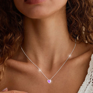 18K White Gold Plated Love Heart Necklaces for Women CZ S925 Sterling Silver February Birthstone Necklace with Purple Amethyst Wedding Birthday Jewelry Gifts Ideas Teen Preteen Mom Age