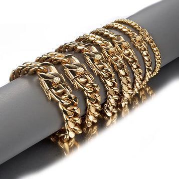 Mens Hip Hop Topbling Cuban Link Chain Bracelets Solid Stainless Steel 18K Real Gold Plated Bangle Jewelry 8-18Mm