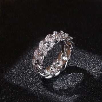 Hip Hop Shining Band Rings 18K Real Gold Plated Cubic Zircon Cuba Chain Finger Ring Jewelry