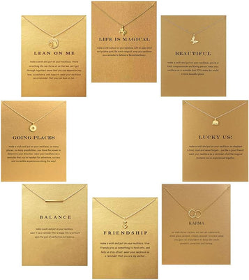 8Pack Friendship Unicorn Necklace Set Good Luck Elephant Pendant Chain Necklace with Message Card Party Favors Birthday Gifts for Women (Gold)