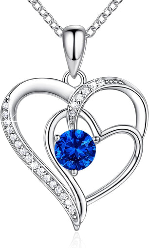 Birthstone Necklace for Women Mom 925 Sterling Silver Heart Necklace Mother Daughter Necklace for Women Mom Birthday Gifts Jewelry for Grandma Women with 5A Cubic Zirconia