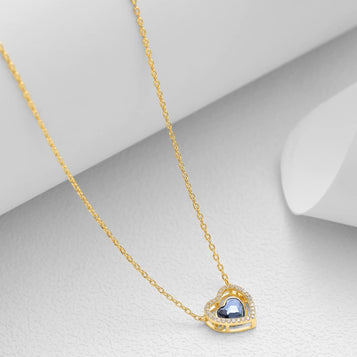 Dainty Heart Pendant Necklaces for Women Gold Tone Blue Heart-Shaped Cubic Zirconia Necklace for Mother'S Day or Valentine’S Day Jewelry, Gifts for Women Gils on Birthday/Anniversary Day