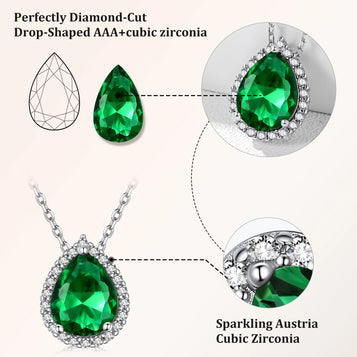 Birthstone Necklace May Emerald Pear Pendant Necklace for Women Sterling Silver Jewelry Gifts for Wife Daughter Mother