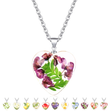 Handmade Pressed Dry Flower Necklace Birth Month Flower Necklace for Woman Forget Me Not Jewelry Folklore Necklace Unique Gift for Mother Daughter Wife (Oct)