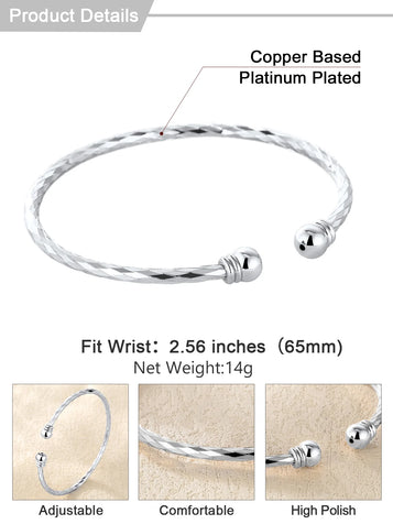 Women Twisted Silver Cuff Bangle Open Bracelet Fashion Bangle Adjustable Hand Braclet Solid Jewelry Birthday Gift