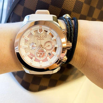 Watches for Women - Enchanted Maple - Silver Stainless Steel Case with Wrist Silicone Band, Large Face with Mother of Pearl and Rose Gold, Quartz Analog Movement, Waterproof - Inspired by Magic