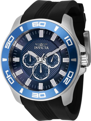 Men'S 37186 Pro Diver Quartz Black Silicone Strap Chronograph Blue Dial Watch