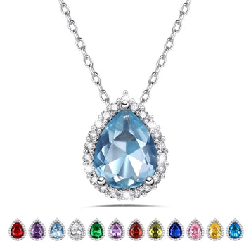 Birthstone Necklace March Aquamarine Pear Pendant Necklace for Women Sterling Silver Jewelry Gifts for Wife Daughter Mother