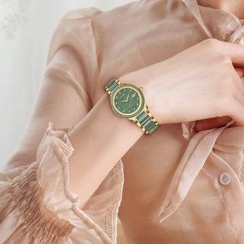 Women'S Automatic Mechanical Watches Luxury Ladies Dress Watch with Jade & Gold Stainless Steel (Model: AD6001L) (Green Jade and Gold)