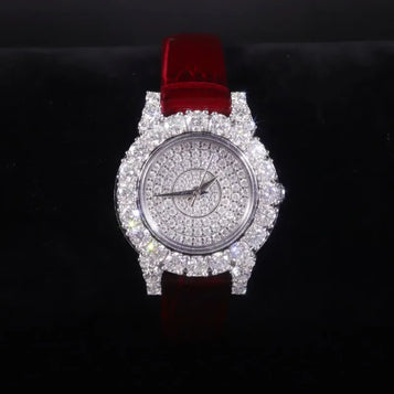 ZOCA Fine Women Real Moissanite Diamonds Watch 925 Sterling Silver Leather Strap Office Ladies Work Watches Luxury Wristwatch