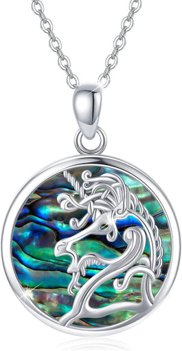 Natural Abalone Shell Unicorn Necklace for Women S925 Sterling Silver Sea Shell Necklaces Unicorn Pendant Necklace Jewelry Birthday Christmas Gifts