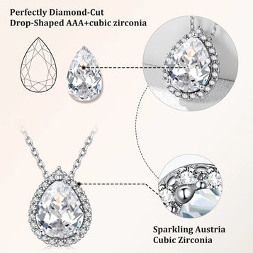 Birthstone Necklace April Created Diamond Pear Pendant Necklace for Women Sterling Silver Jewelry Gifts for Wife Daughter Mother