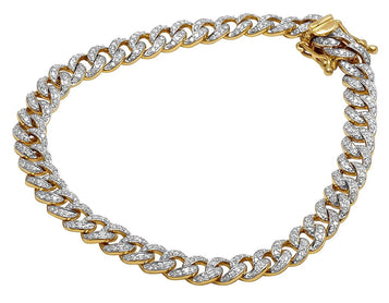 Mens 10K Yellow Gold Real Diamond Cuban Link Chain Bracelet 2.0 CT 8.5