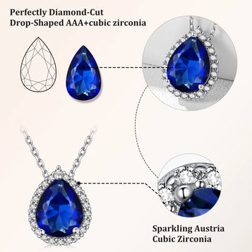 Birthstone Necklace September Sapphire Pear Pendant Necklace for Women Sterling Silver Jewelry Gifts for Wife Daughter Mother