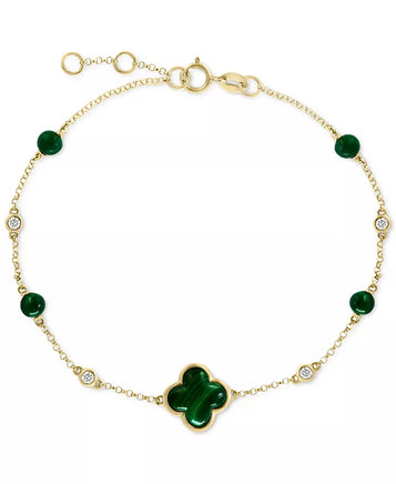 EFFYÂ® Malachite & Diamond (1/20 Ct. T.W.) Chain Bracelet in 14K Gold