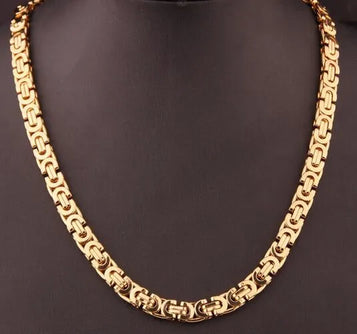 High Qulaity Gold Tone Stainless Steel Fashion Flat Byzantine Chain Necklace 8Mm 24'' Women Men'S Gift Jewelry for Father