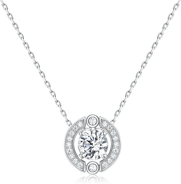 Birthstone Halo Necklace for Women Sterling Silver Platinum Plated Sparkling Gemstone round Cut Solitaire Pendant Cubic Zirconia Necklaces Clear Crystal Meaningful Jewelry Gifts for Women Teen Girls