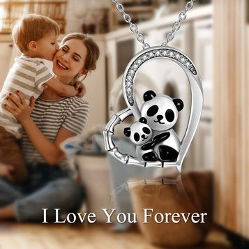 Panda Necklace Sterling Silver Cute Animal Mother and Daughter Pendant Necklaces Christmas Jewelry Gifts for Women Mom