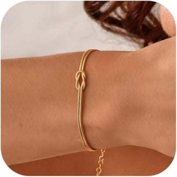Gold Bracelets for Women 14K Real Gold Plated Love Knot Bracelet Dainty Snake Chain Infinity Bracelet Adjustable Gold Jewelry Gifts for Women
