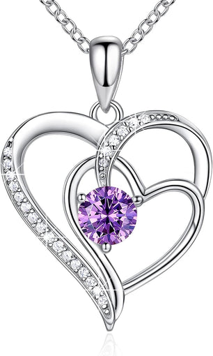 Birthstone Necklace for Women Mom 925 Sterling Silver Heart Necklace Mother Daughter Necklace for Women Mom Birthday Gifts Jewelry for Grandma Women with 5A Cubic Zirconia