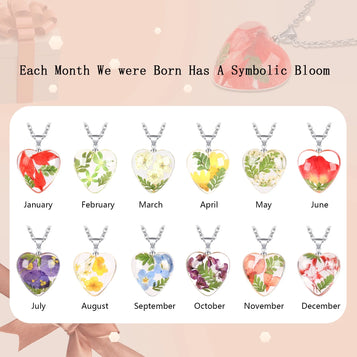 Handmade Pressed Dry Flower Necklace Birth Month Flower Necklace for Woman Forget Me Not Jewelry Folklore Necklace Unique Gift for Mother Daughter Wife (Oct)
