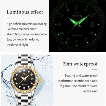 Womens Diamond Watches Automatic Mechanical Gold Luxury Dress Ladies Self Winding Original Stainless Steel Wrist Watch
