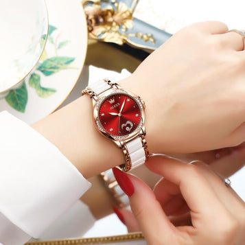 Watch Women,Automatic Watches for Women with Two Tone Stainless Steel Bracelet, Elegent Rose Gold Women'S Watches,Diamond Dress Watches for Women,Blue/Red/White Dial Reloj Para Muje