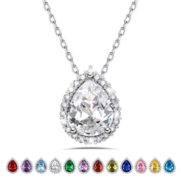 Birthstone Necklace April Created Diamond Pear Pendant Necklace for Women Sterling Silver Jewelry Gifts for Wife Daughter Mother