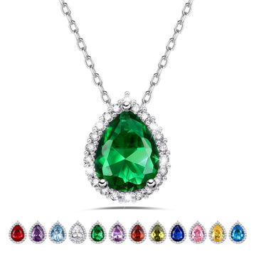 Birthstone Necklace May Emerald Pear Pendant Necklace for Women Sterling Silver Jewelry Gifts for Wife Daughter Mother