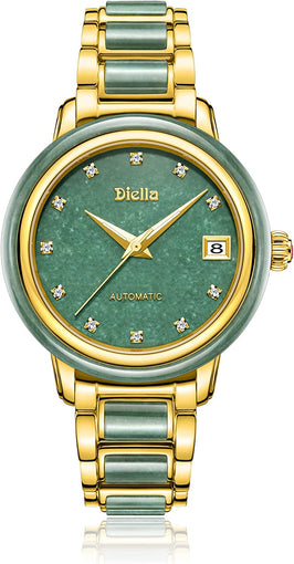 Women'S Automatic Mechanical Watches Luxury Ladies Dress Watch with Jade & Gold Stainless Steel (Model: AD6001L) (Green Jade and Gold)