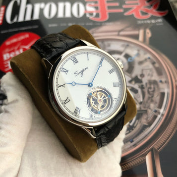 Tourbillon Watch Hand Winding Alligator Leather Mechanical Men Watch Antique Enamel Ceramic Dial Original Movement ST8230