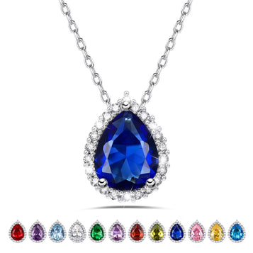 Birthstone Necklace September Sapphire Pear Pendant Necklace for Women Sterling Silver Jewelry Gifts for Wife Daughter Mother