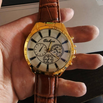 Men's Leather Strap Quartz Sports Watch