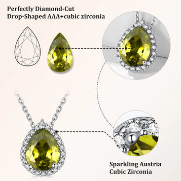 Birthstone Necklace August Peridot Pear Pendant Necklace for Women Sterling Silver Jewelry Gifts for Wife Daughter Mother