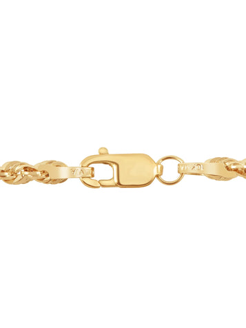 10K Yellow Gold 2.5Mm Glitter Rope Bracelet,7.5"