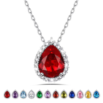 Birthstone Necklace January Garnet Pear Pendant Necklace for Women Sterling Silver Jewelry Gifts for Wife Daughter Mother
