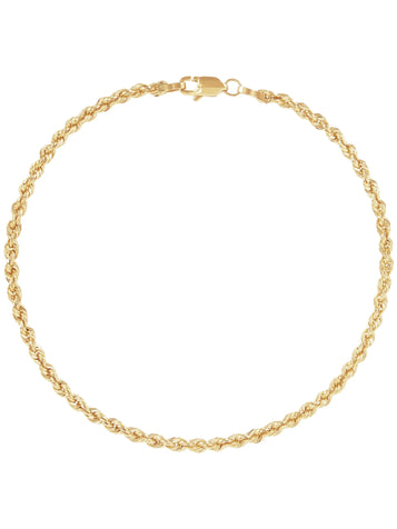 10K Yellow Gold 2.5Mm Glitter Rope Bracelet,7.5