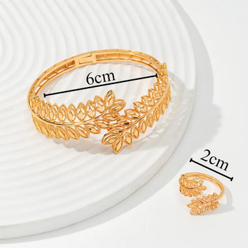 2Cpsvintage Wheat Ear Leaf Gold Bracelet with an Open Ring, Worn by Women in Dubai, Africa for Daily Festivals, Wedding Accessories