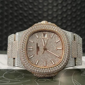 Shining and Luxurious Fashion All-Metal Morganite Men'S and Women'S Wristwatch. Fashion Hip-Hop, VVS Grade, Diamond Inlay, Automatic Mechanical Watch.