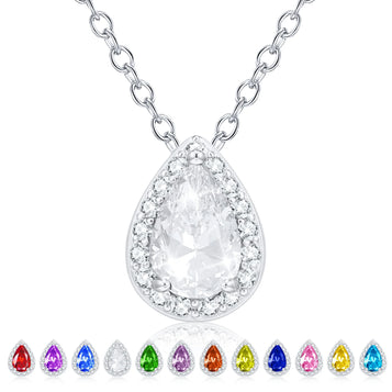 18K White Gold Plated Teardrop Necklaces for Women CZ S925 Sterling Silver April Birthstone Necklace with CZ Crystal Wedding Birthday Jewelry Gifts Ideas Teen Tween Preteen Mom Age