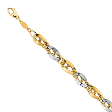 14 Karat Two Tone Polished Fancy Double Curb Link Bracelet