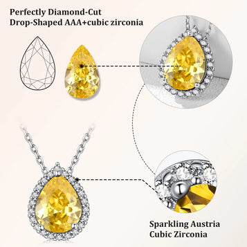 Birthstone Necklace November Citrine Pear Pendant Necklace for Women Sterling Silver Jewelry Gifts for Wife Daughter Mother