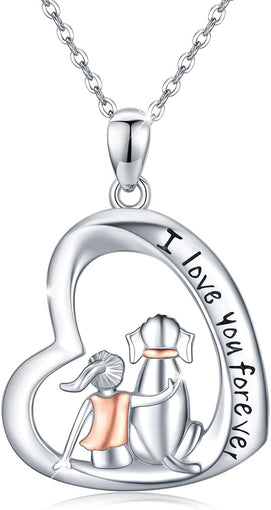 S925 Sterling Silver Dog Heart Necklace for Women Men Girls Boys Dog Lover,I Love You Forever Puppy Pendant round Necklace Jewelry Memorial Gifts for Wife Mom Daughter Girlfriend
