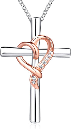 Cross Necklace for Women Sterling Silver Heart Necklace Initial Personalized Dainty Faith Friendship Necklaces for Women Festival Jewelry Religious Gifts
