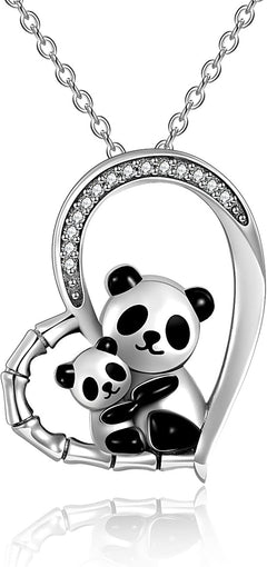 Panda Necklace Sterling Silver Cute Animal Mother and Daughter Pendant Necklaces Christmas Jewelry Gifts for Women Mom