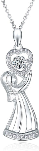 18K White Gold Plated 925 Sterling Silver Love Heart Pendant Necklace for Women with CZ Diamond, 5A+ Cubic Zirconia Necklace for Ladies